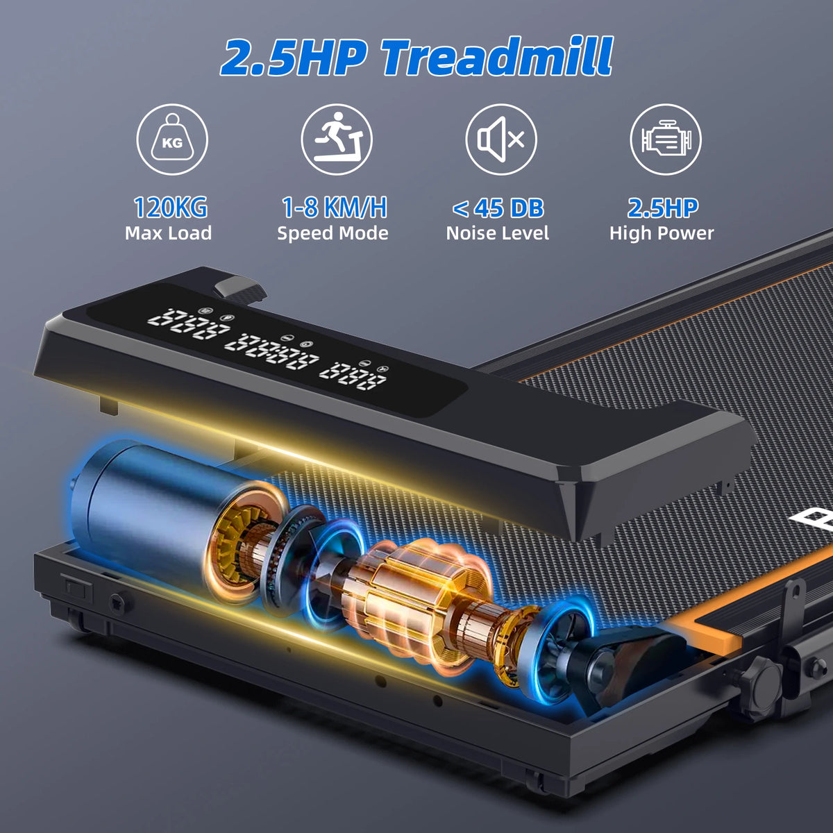 RAMYPOKET Walking Treadmill Under Desk With App Control 9% Grade 1-8km/h 2.5hp 120kg Small Treadmills For Home