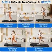 RAMYPOKET Walking Treadmill Under Desk With App Control 9% Grade 1-8km/h 2.5hp 120kg Small Treadmills For Home