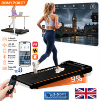 RAMYPOKET Walking Treadmill Under Desk With App Control 9% Grade 1-8km/h 2.5hp 120kg Small Treadmills For Home