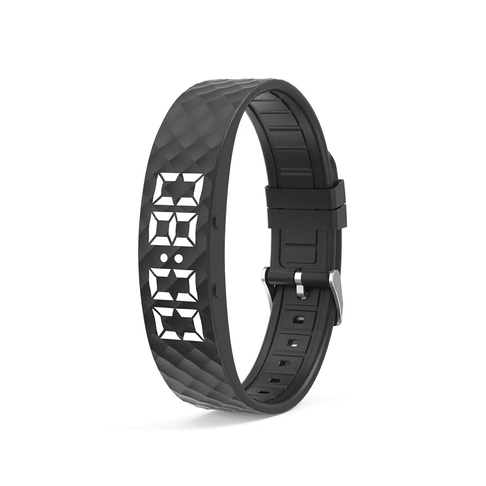 LED Digital Alarm Clock Watch Waterproof Snooze-proof Alarm Bracelet Adjustable with Running Pedometer Fitness Wristbands