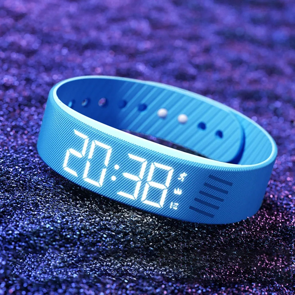LED Digital Alarm Clock Watch Waterproof Snooze-proof Alarm Bracelet Adjustable with Running Pedometer Fitness Wristbands