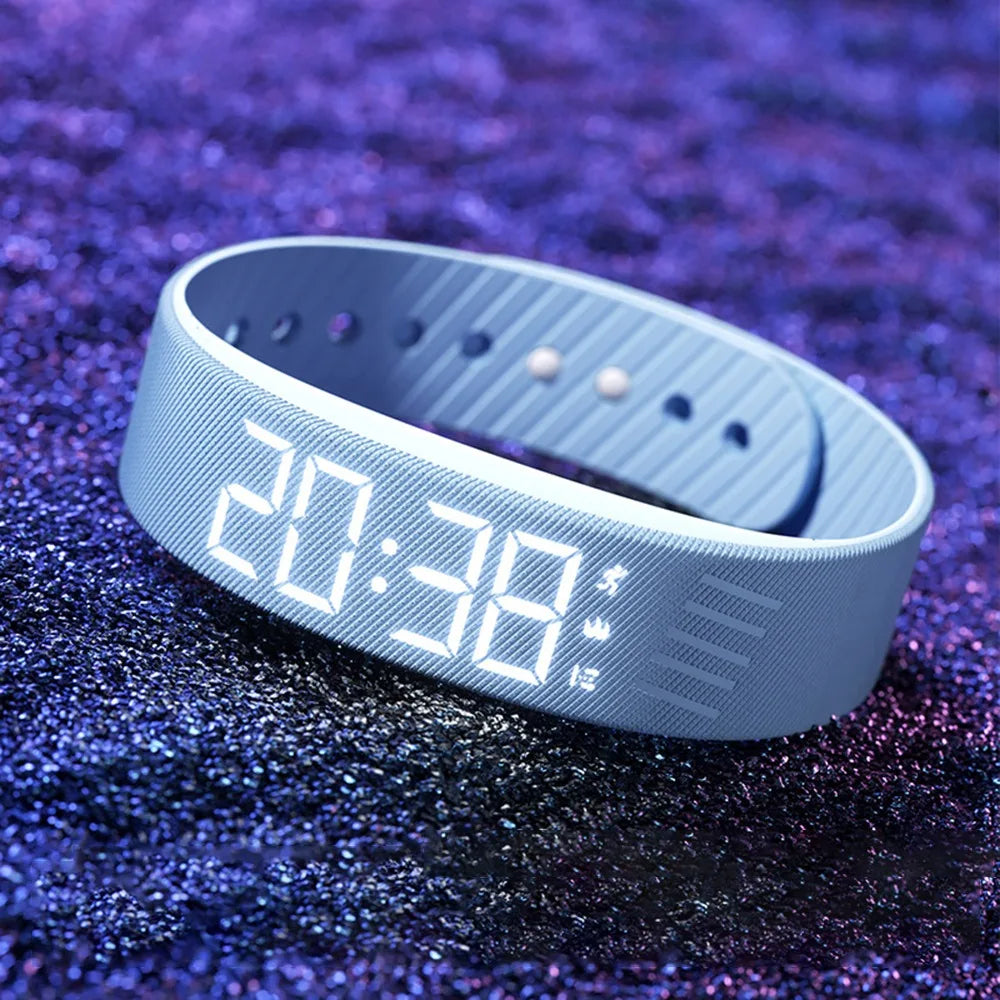 LED Digital Alarm Clock Watch Waterproof Snooze-proof Alarm Bracelet Adjustable with Running Pedometer Fitness Wristbands