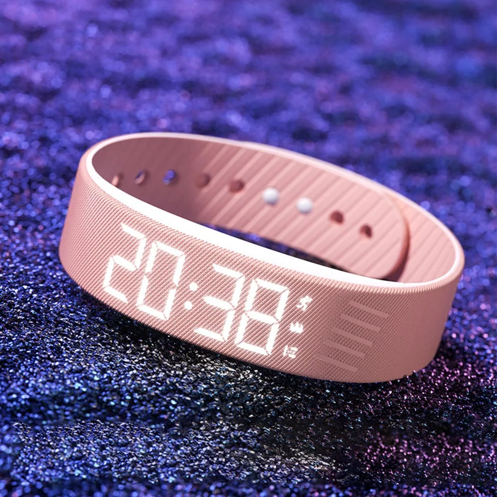 LED Digital Alarm Clock Watch Waterproof Snooze-proof Alarm Bracelet Adjustable with Running Pedometer Fitness Wristbands